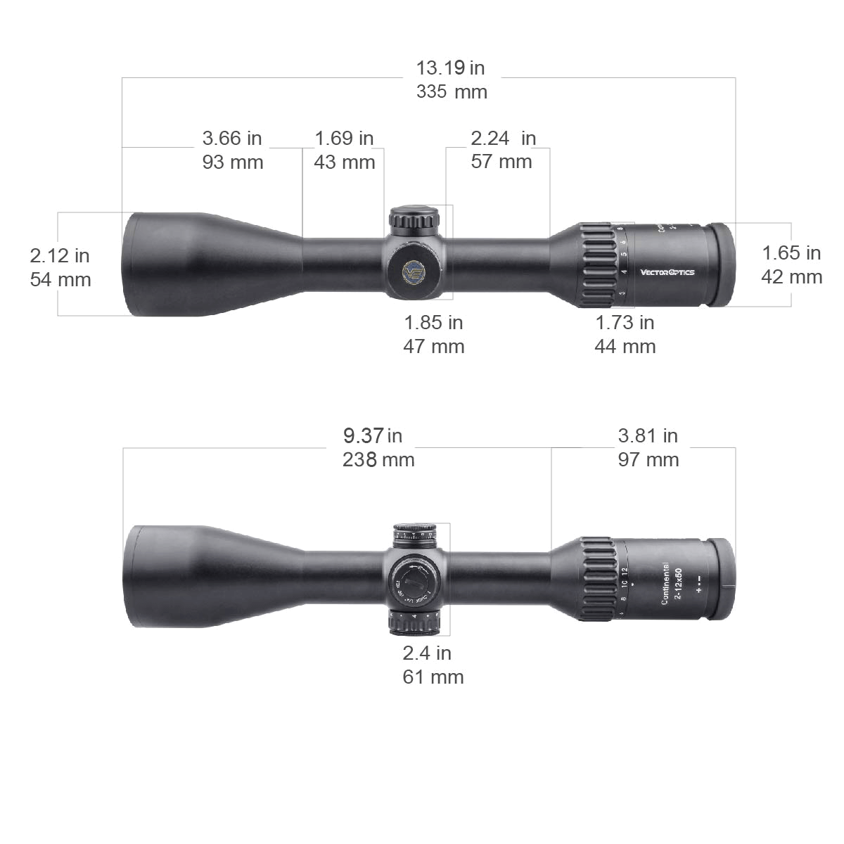 Vector Optics Alcance de rifle Continental 2-12x50 SFP 