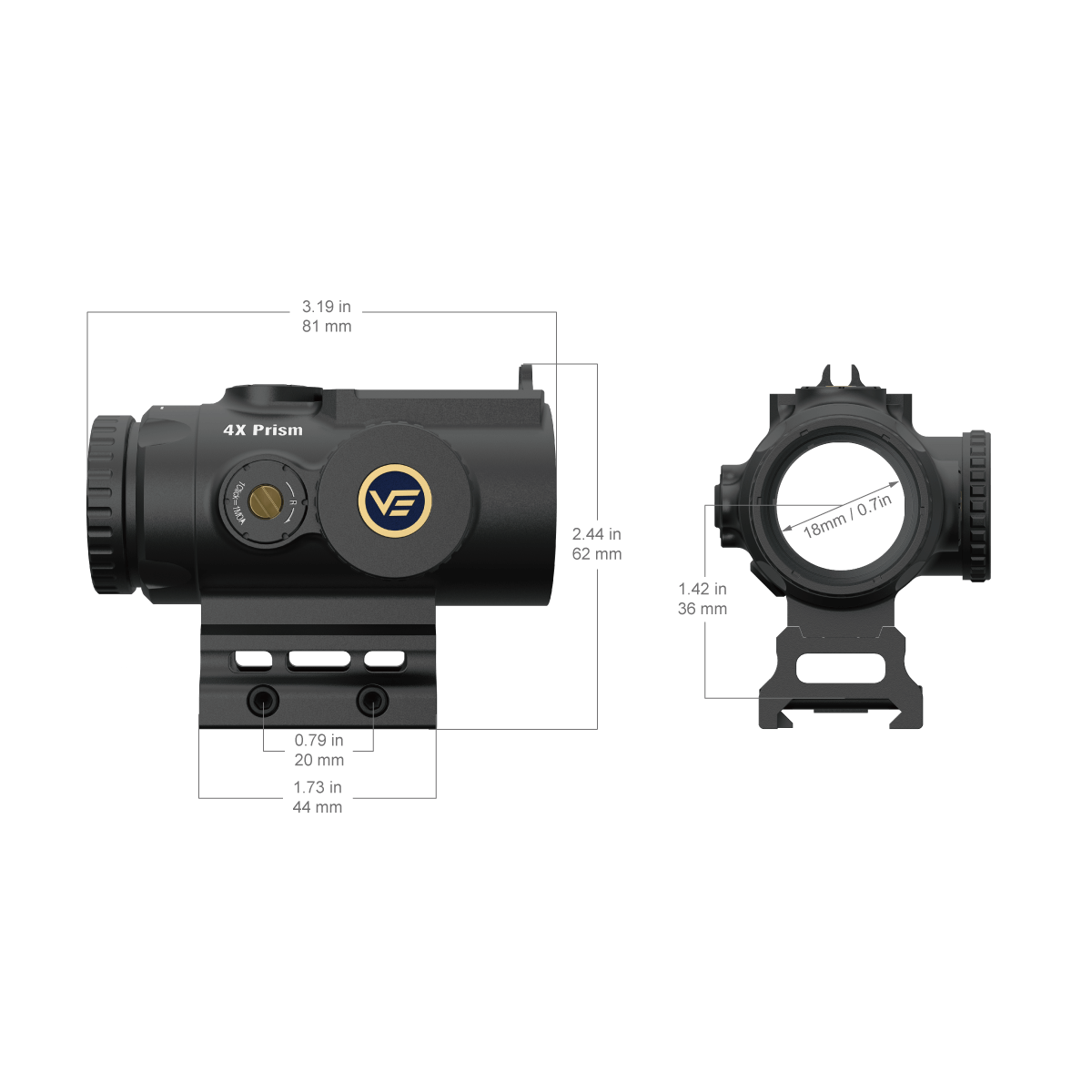 Vector Optics Alcance de rifle de prisma ultra compacto Paragon 4x24 