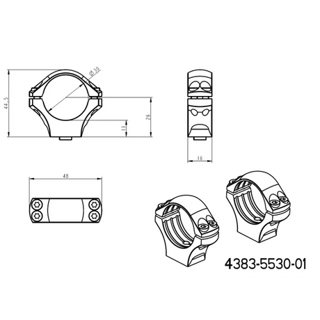 Base tática Picatinny QD longa de 30mm anéis para luneta 